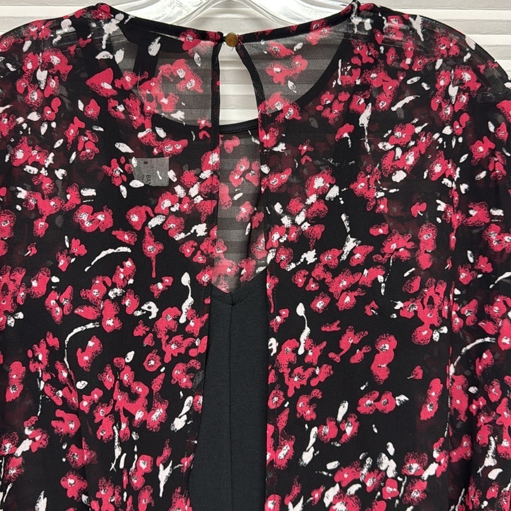 Banana Republic NWT Black Red Floral Balloon Sheer Sleeve Thong Bodysuit - Picture 8 of 12